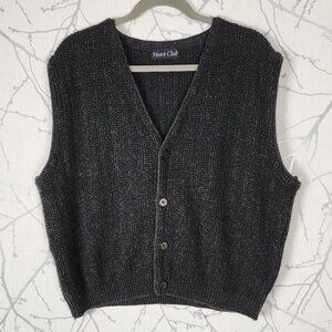 Hunt Club VTG Charcoal Gray Acrylic Knit Button Front Sweater Vest